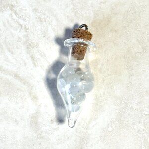 2/$20, Small Glass Bottle Pendant w/ Tiny Genuine Rainbow Moonstone Cabochons
